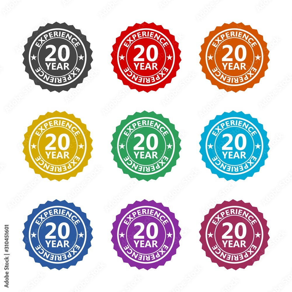 Twenty years experience color icon set isolated on white background