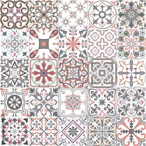 Big set of tiles in portuguese, spanish, italian style. For wallpaper, backgrounds, decoration for your design, ceramic, page fill and more.