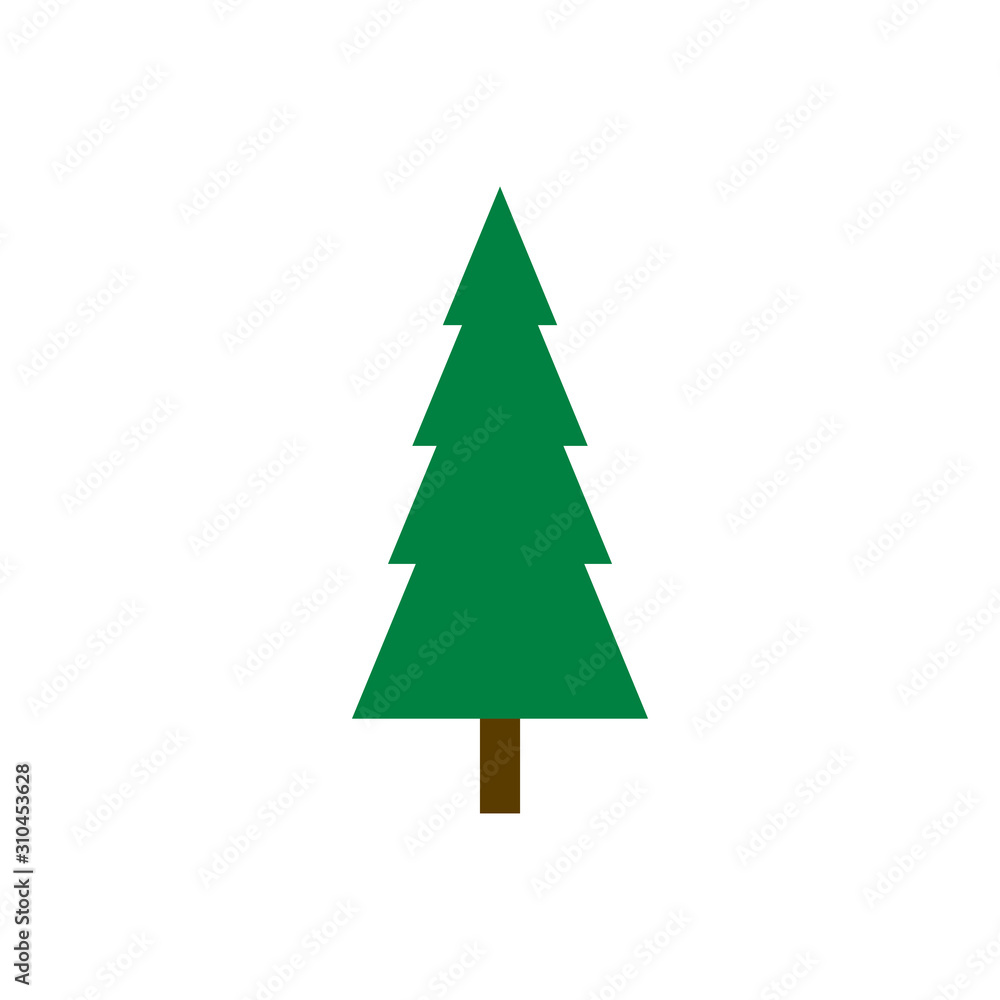 Flat vector Christmas tree icon isolated on a white background.Green pine tree,fir flat icon.