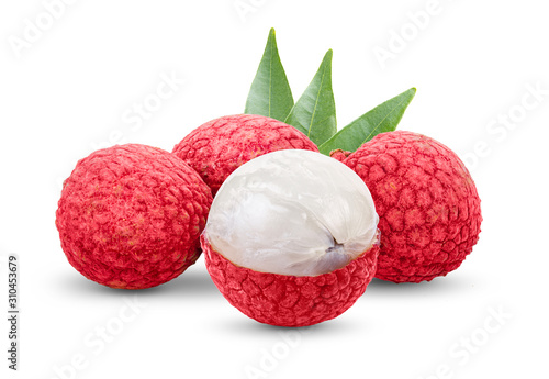 Lychee with leaf isolated on white background
