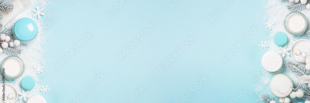 Natural cosmetics for winter on blue. Natural cosmetics for winter on blue.