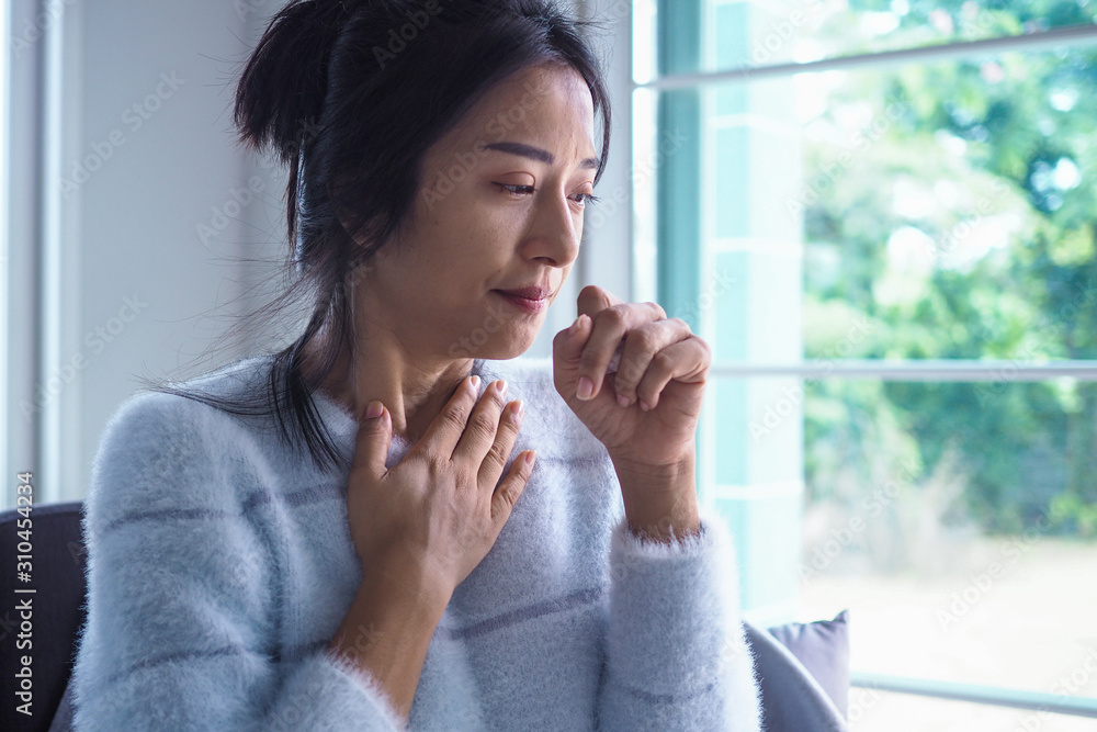 Asian women have angina, high fever and chronic cough. Tuberculosis symptoms Asian women have angina, high fever and chronic cough. Tuberculosis symptoms