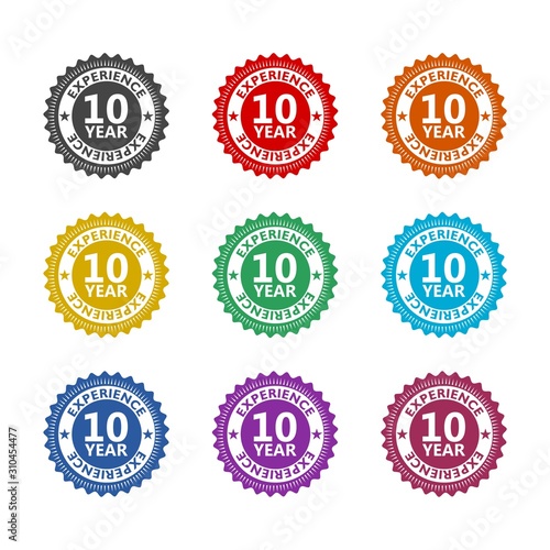 Ten years experience color icon set isolated on white background