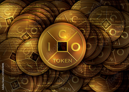 ICO token background. ICO - Initial Coin Offering. Golden ICO token. Lucky feng shui coin.
