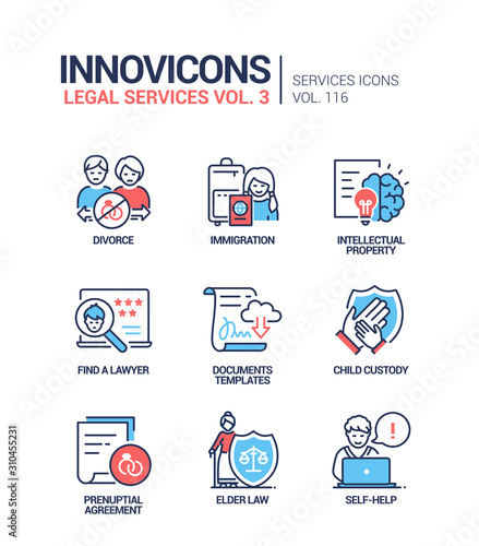 Legal services - line design style icons set