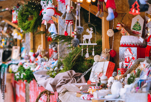 Tablou pe pânză Street New Year's fair handmade goods. Handmade toys.