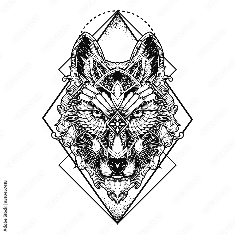 wolf illustration geometric tattoo style and tshirt design Stock Vector |  Adobe Stock