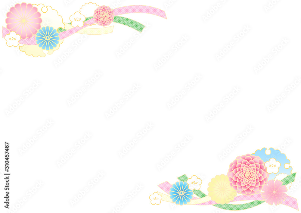 縁起物 和柄背景 花と帯 Stock イラスト Adobe Stock