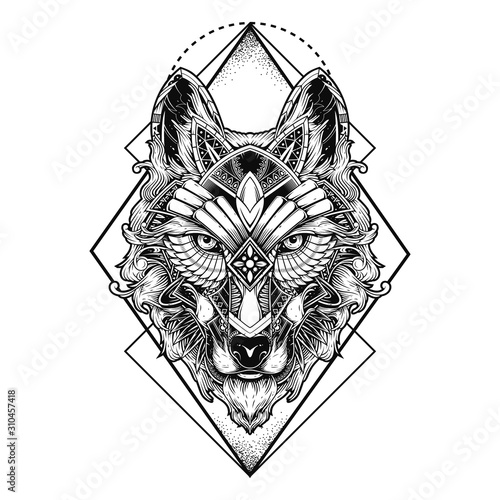 wolf illustration geometric tattoo style and tshirt design