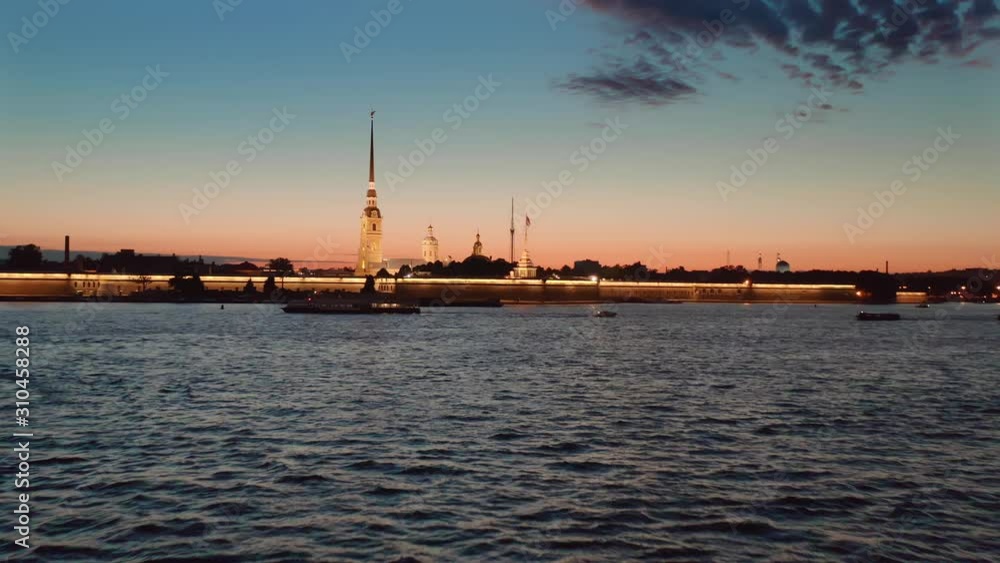 Aerial photography of night Petersburg. Peter and Paul Fortress, Neva River. Aerial shot. Aerial photography of night Petersburg. Peter and Paul Fortress, Neva River. Aerial shot.