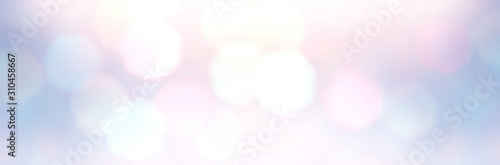 Bright lights simple pattern. Bokeh defocus texture. White pink blue ombre background. Holiday banner. Fantastic decor.