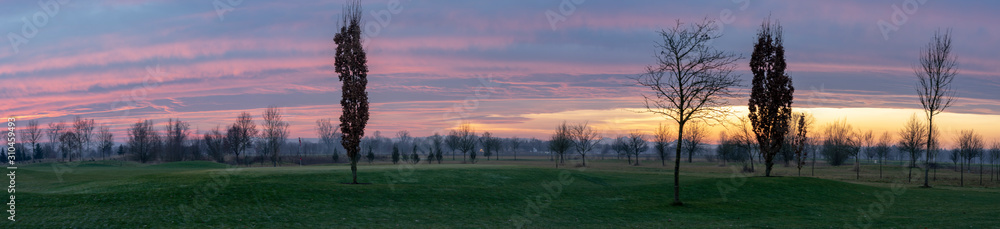 panorama sunset over the golf course panorama sunset over the golf course