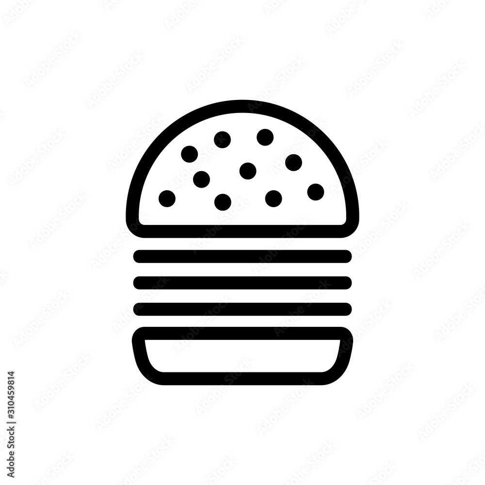 Burger icon vector. A thin line sign. Isolated contour symbol illustration