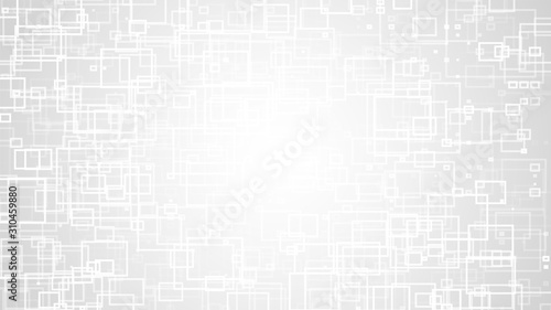 Abstract gray white background. White Square shapes on gradient backdrop. Outline Squares. Blank geometric presentation, poster, print, cover template. Stock vector illustration