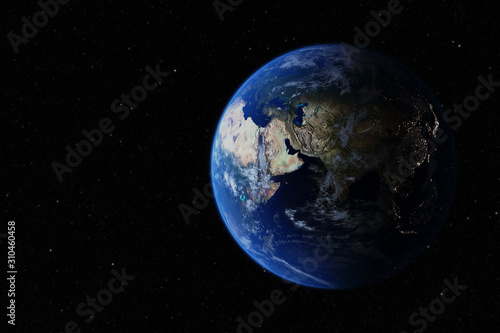 Planet Earth in outer space on the background of stars close-up  3D render Elements of this image are furnished by NASA