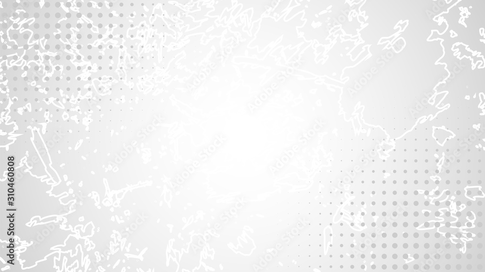 Abstract gray white background. White Grunge pattern on gradient backdrop. Halftone pattern. Outline stains. Blank geometric presentation, poster, print, cover template. Stock vector illustration Abstract gray white background. White Grunge pattern on gradient backdrop. Halftone pattern. Outline stains. Blank geometric presentation, poster, print, cover template. Stock vector illustration