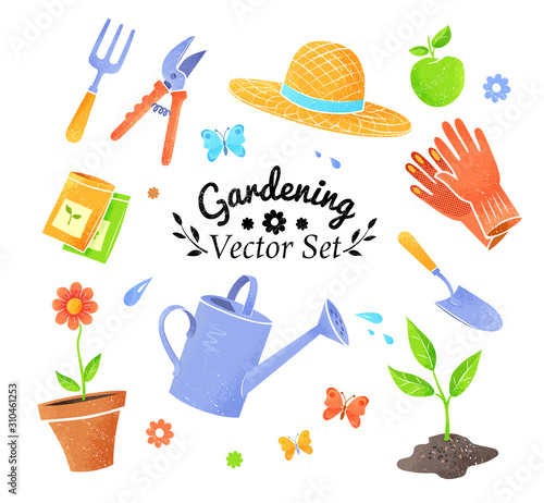 Collection of vector icons of gardening items