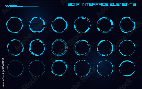 Set of Sci Fi Modern User Interface Elements. Futuristic Abstract HUD. Good for game UI. Circle elements for data infographics. Vector Illustration EPS10