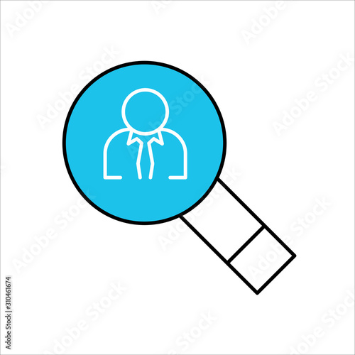 Human resources line icon. Magnifying glass and man silhouette.