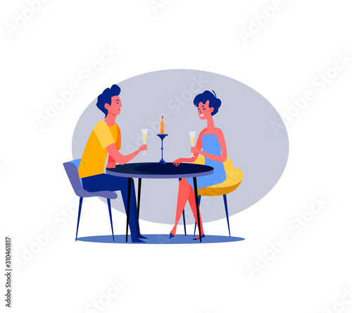 Couple on romantic dinner. Couple, romance, date flat vector illustration. Leisure activity and free time concept for banner, website design or landing web page