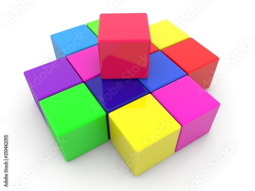 Red toy block on top for colorful toy blocks