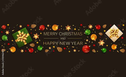 Christmas Decorative Elements on Black Background