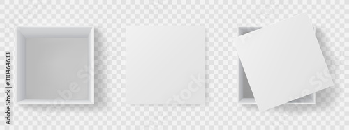 White box mock up model 3D top view with shadows. Box package template on transparent background.