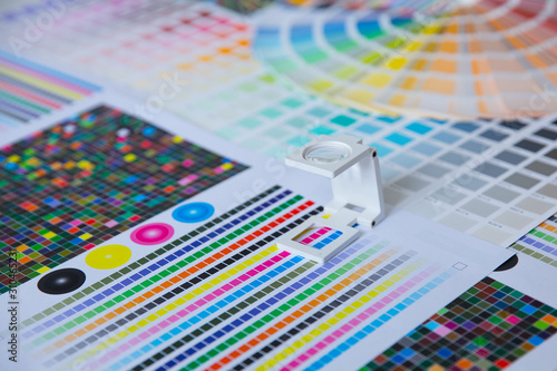 Press color management. Cmyk stripe loupe and color palettes. Commercial printing. Choose a color.