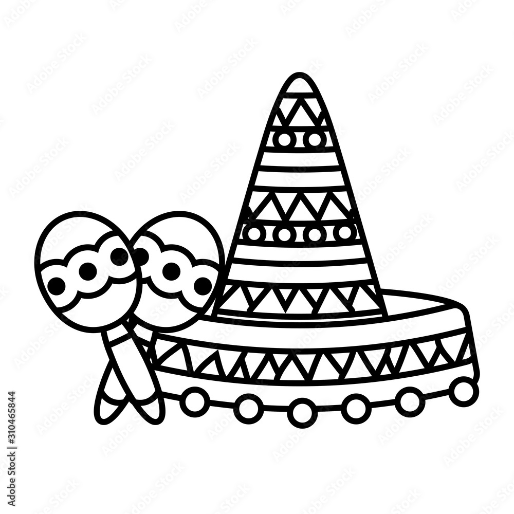 Isolated mexican maracas and hat vector design