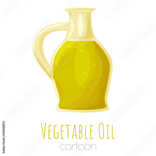Vegetable oil glass bottle, cartoon isolated vector elements.