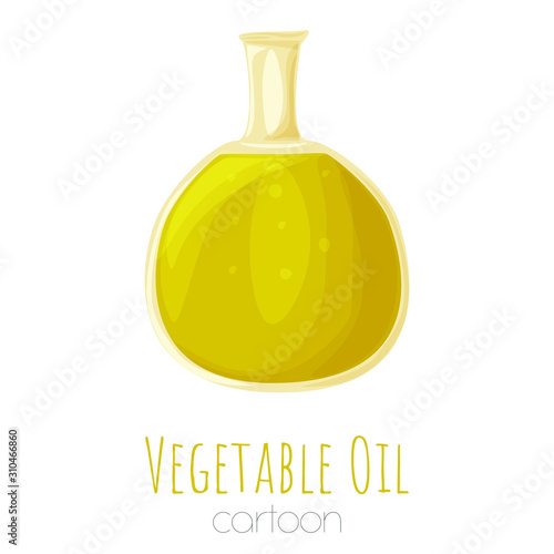 Vegetable oil glass bottle, cartoon isolated vector elements.