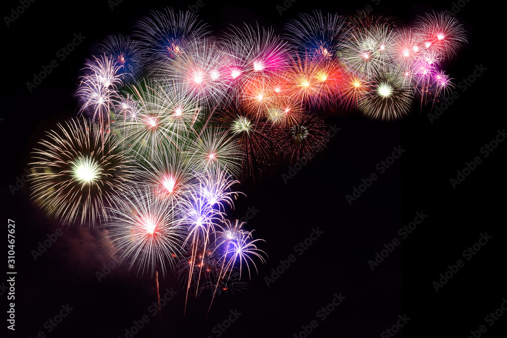 Several fireworks stacked with space for writing.