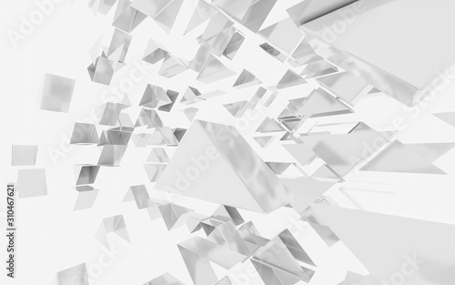 Abstract wallpaper, consisting of flying white triangles 3d render illustration