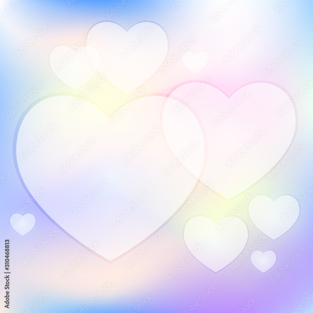 Light hearts on a gradient of gentle pastel tones. Heart pattern.