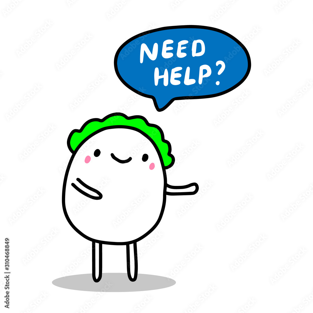 Need help hand drawn vector illustration in cartoon comic style green haired man asks Need help hand drawn vector illustration in cartoon comic style green haired man asks