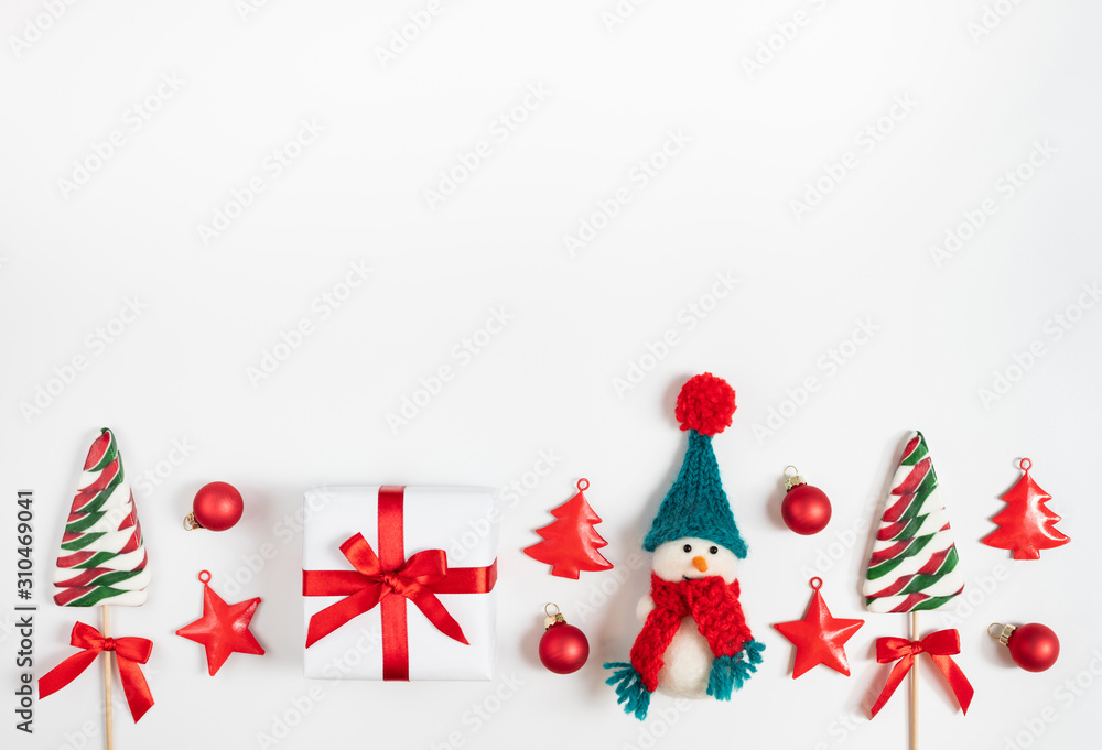 Christmas border with snowman, lollipops and Christmas decorations. Christmas border with snowman, lollipops and Christmas decorations.