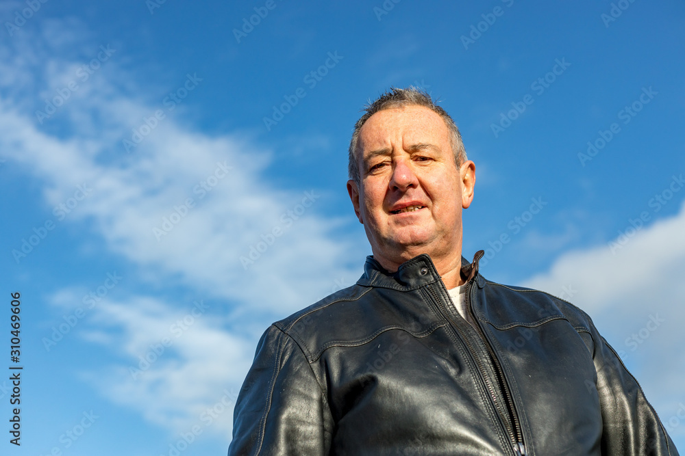 Senior man with black leather jacket Senior man with black leather jacket