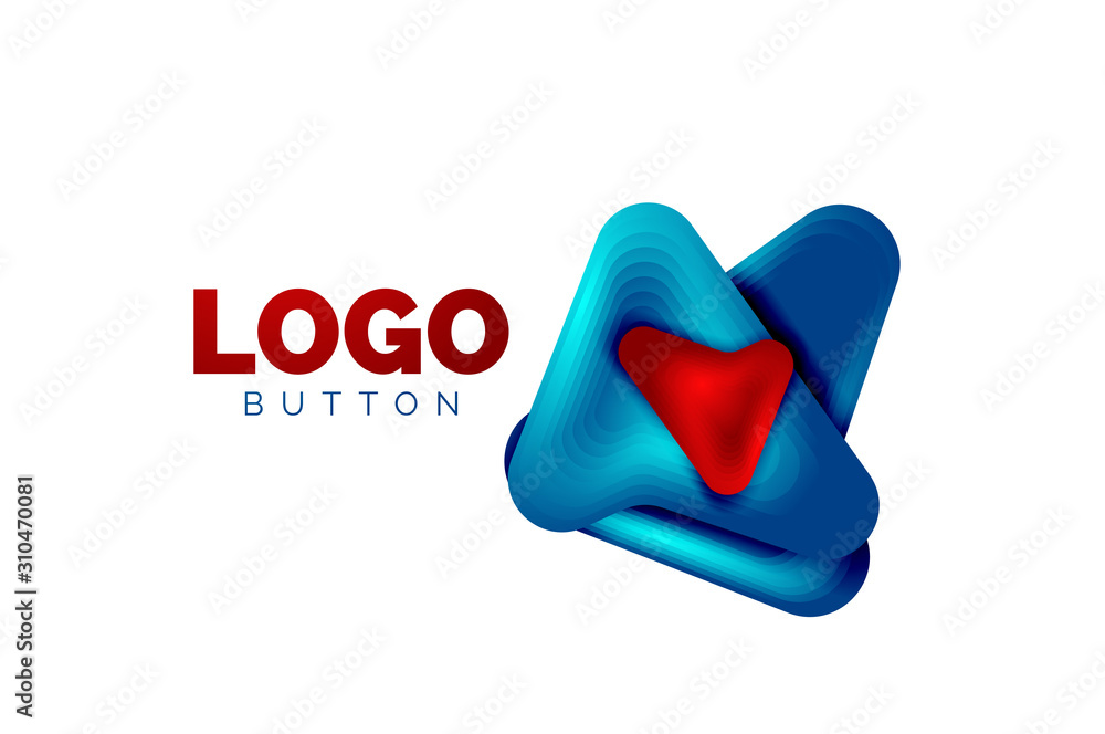 Arrow logo template. Or play or download button logotype template. Minimal geometrical design, 3d geometric bold symbol in relief style with color blend steps effect. Vector Illustration Arrow logo template. Or play or download button logotype template. Minimal geometrical design, 3d geometric bold symbol in relief style with color blend steps effect. Vector Illustration