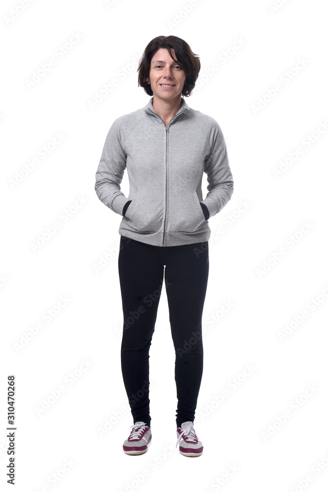 full length portrait of a woman with hands on pocket on white full length portrait of a woman with hands on pocket on white