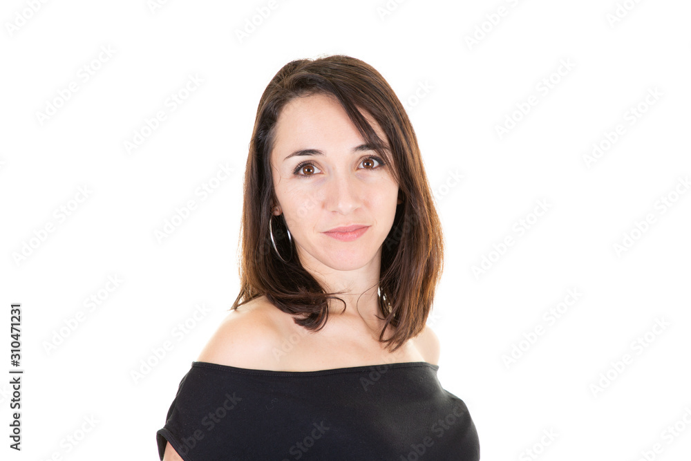 Portrait of beautiful 30s woman brunette in white background Portrait of beautiful 30s woman brunette in white background
