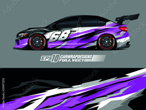Racing car wrap design vector. Graphic abstract stripe racing background kit designs for wrap vehicle, race car, rally, adventure and livery. Full vector eps 10
