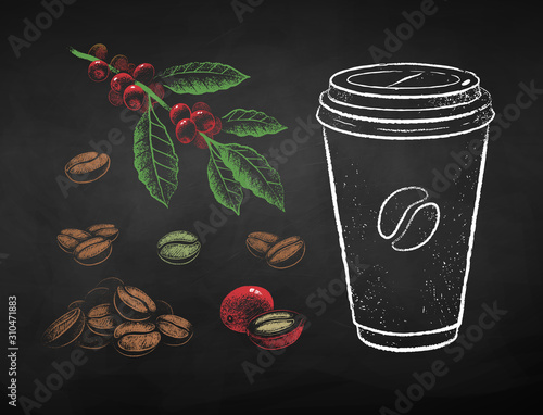 Vector chalk drawn set of coffee illustrations