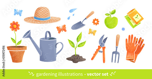 Gardening equipment vector illustrations