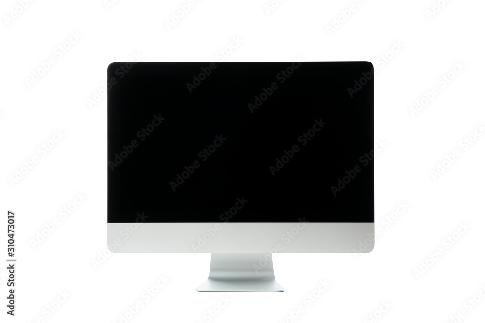 Metal computer isolated on white background. Black empty screen Metal computer isolated on white background. Black empty screen