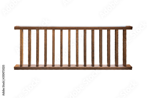 Dark brown wooden railing isolated on white background