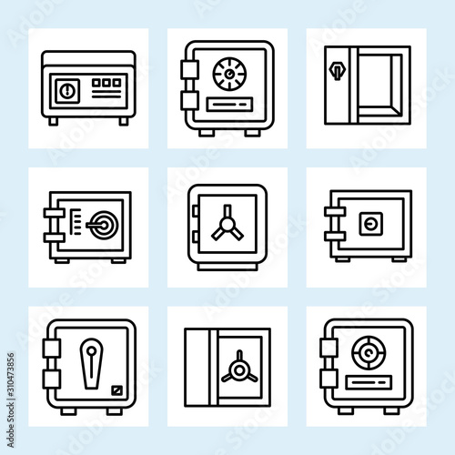 safe icons set line vector