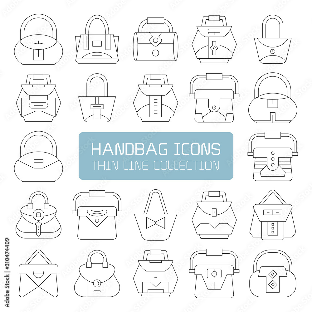 handbag and pouch icons thin line design