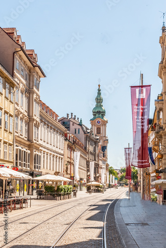 Classic view of the historic city of Graz with Herrengasse, Styria, Austria