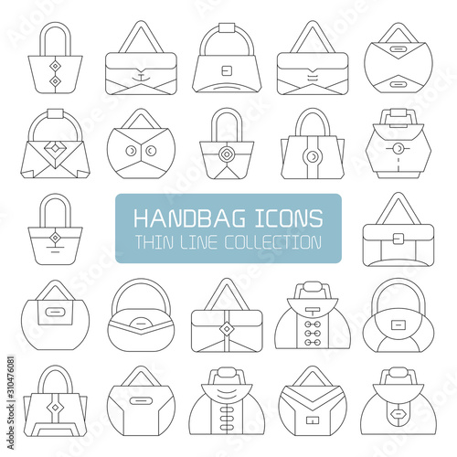 handbag and pouch icons thin line design