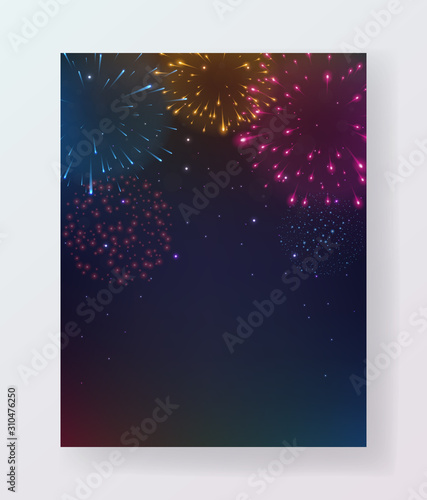 Colorful fireworks party celebrations flyer design
